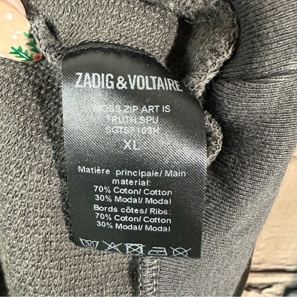 ZADIG & VOLTAIRE Mens Charcoal Gray Zip-Up Cotton-Modal Hoodie Sweatshirt XL - Picture 6 of 12